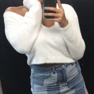 White Off The Shoulder Cut Out Sweater